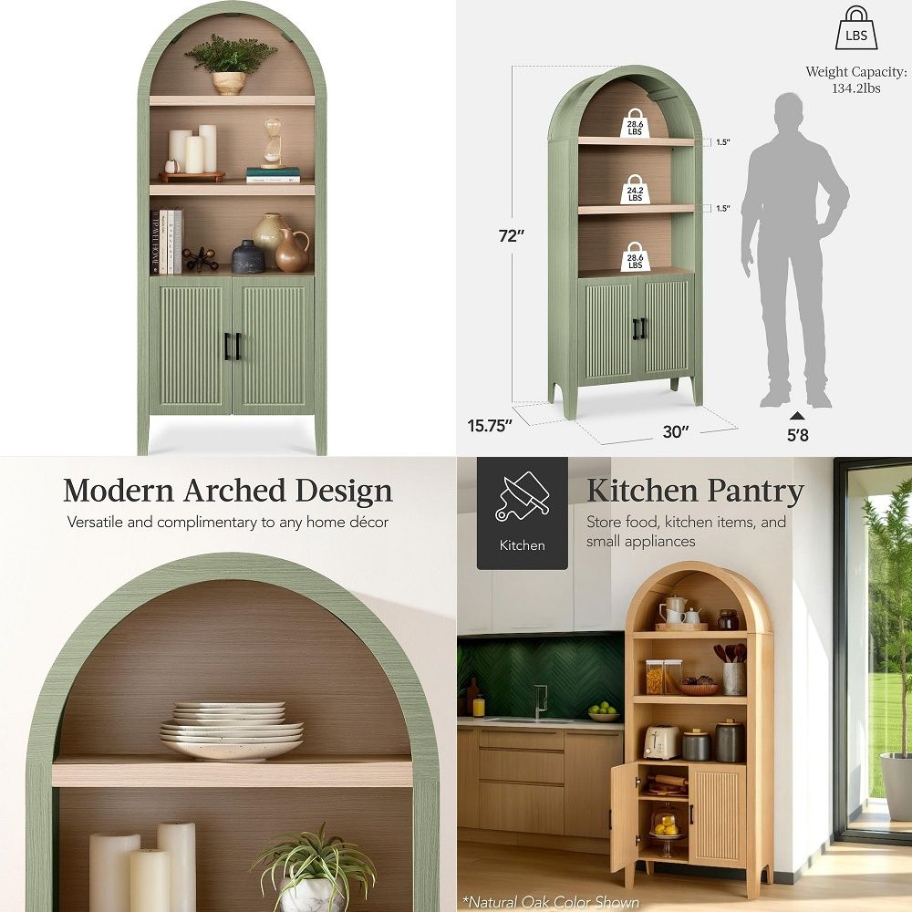 Storage & Organization - 71인치 높이 아치형 주방 팬트리, 모던