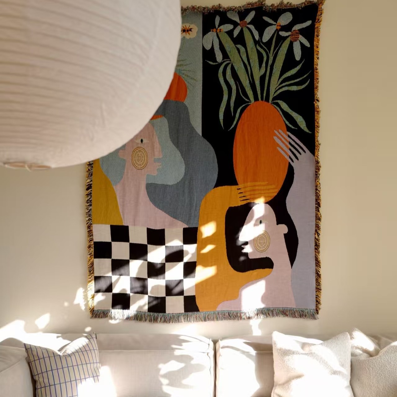 Boho Throw Blanket Fringe - 현대 추상 예술 태피스트리, 보헤미안 스타일