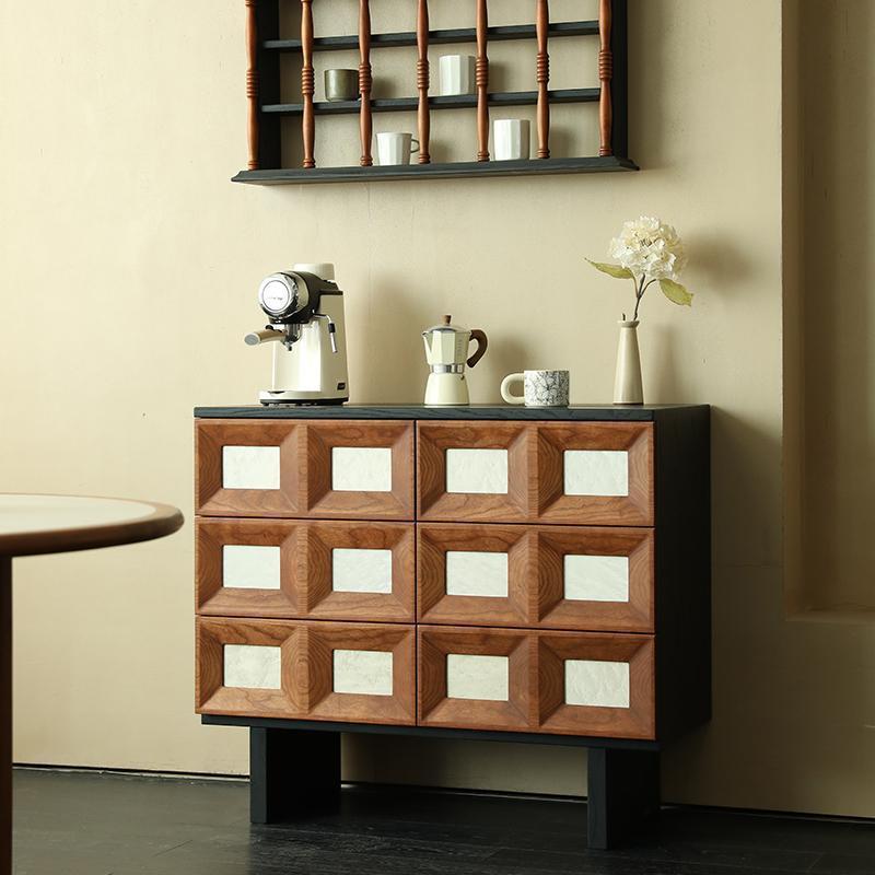 Storage & Organization - 중세풍 6단 캐비닛, 대비되는 색상의 원목