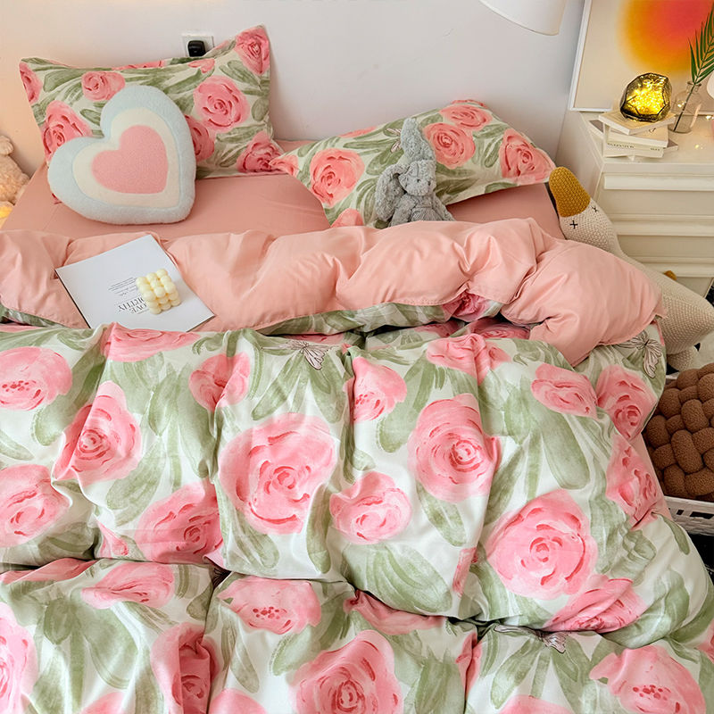 Duvet Cover Sets With Zipper - 핑크 로즈 이불 커버 세트 지퍼