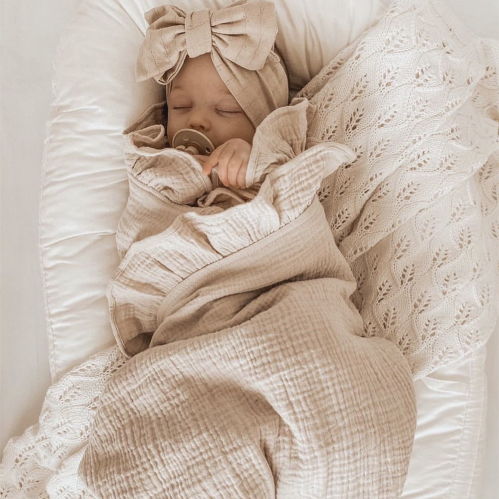 Muslin Cotton Bedspread - INS Ruffled Muslin 아기 Swaddle 담요