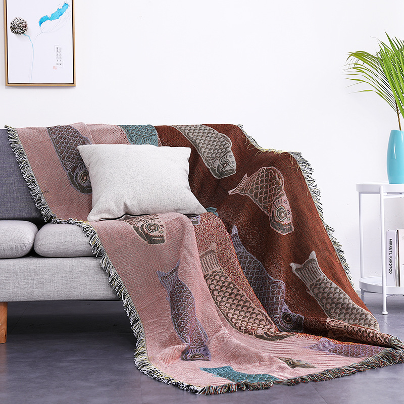 섬유 도시 Ins 현대 간단한 잉어 물고기 패턴 소파  - Boho Throw Blanket Fringe 리뷰 및 가격
