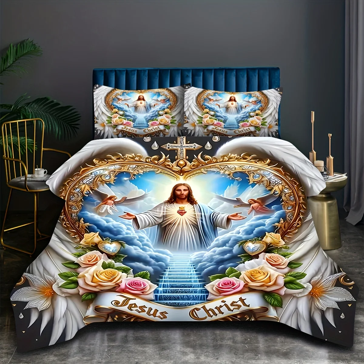 성스러운 헌신의 날개 십자가 꽃 천사 예수 천국의 문  - Duvet Cover Sets With Zipper 리뷰 및 가격