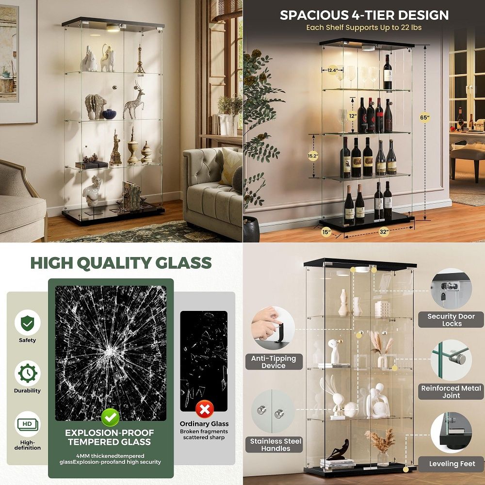 LED 조명과 잠금장치가 있는 디스플레이 캐비닛, 4단 - Lighting 리뷰 및 가격