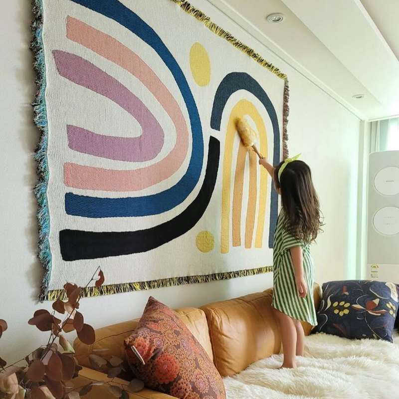 섬유 도시 Ins 두꺼운 면 담요 추상 무지개 패턴 홈 - Boho Throw Blanket Fringe 리뷰 및 가격