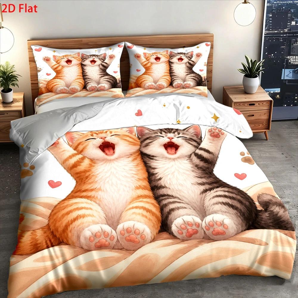 3피스 귀여운 고양이 프린트 이불 커버 세트, 3피스  - Duvet Cover Sets With Zipper 리뷰 및 가격