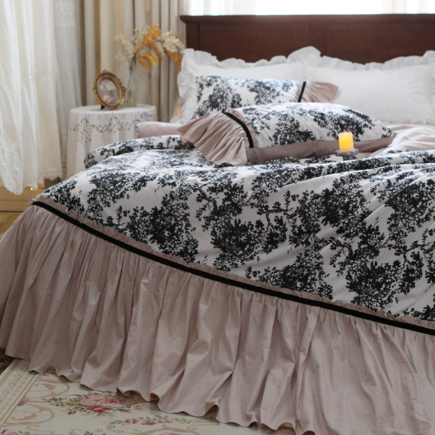 크리스티 프렌치 스타일 프린세스 러플 스커트 침구 세트 - Aesthetic Floral Duvet Cover 리뷰 및 가격
