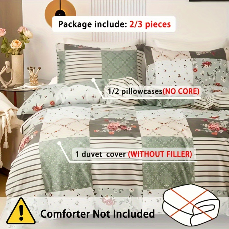 2/3PCS 녹색 꽃무늬 이불 커버 세트 퀸 사이즈 양 - Aesthetic Floral Duvet Cover 리뷰 및 가격