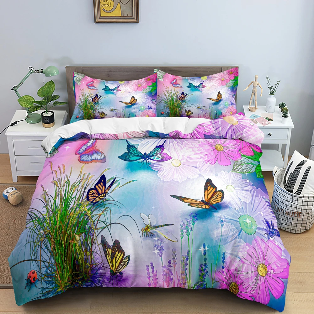 나비 침구 세트 3D 꽃 이불 커버 이불 커버 지퍼 퀸 - Duvet Cover Sets With Zipper 리뷰 및 가격