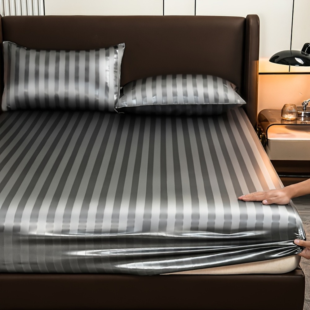 새로운 스트라이프 침대 시트, 매트리스 커버 고급 새틴 - Fitted Bed Sheets Deep Pocket 리뷰 및 가격