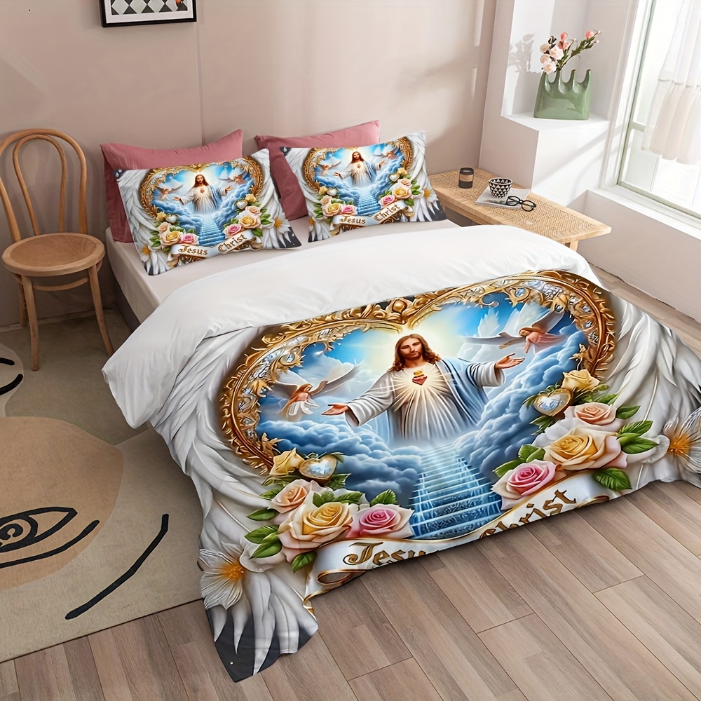 신성한 전성심 날개 십자가 꽃 천사 예수 천국의 문 침 - Duvet Cover Sets With Zipper 리뷰 및 가격