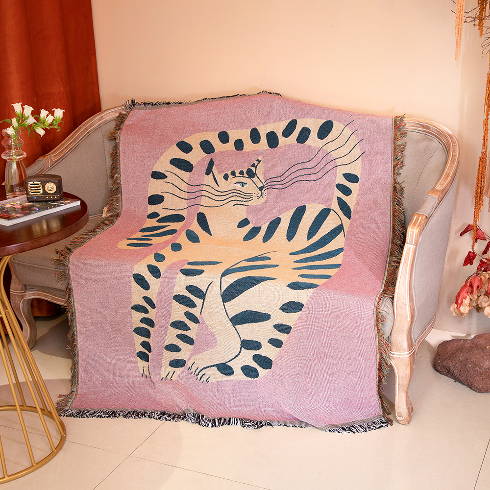 보헤미안 추상 고양이 자카드 담요, 예술적인 레오파드  - Boho Throw Blanket Fringe 리뷰 및 가격