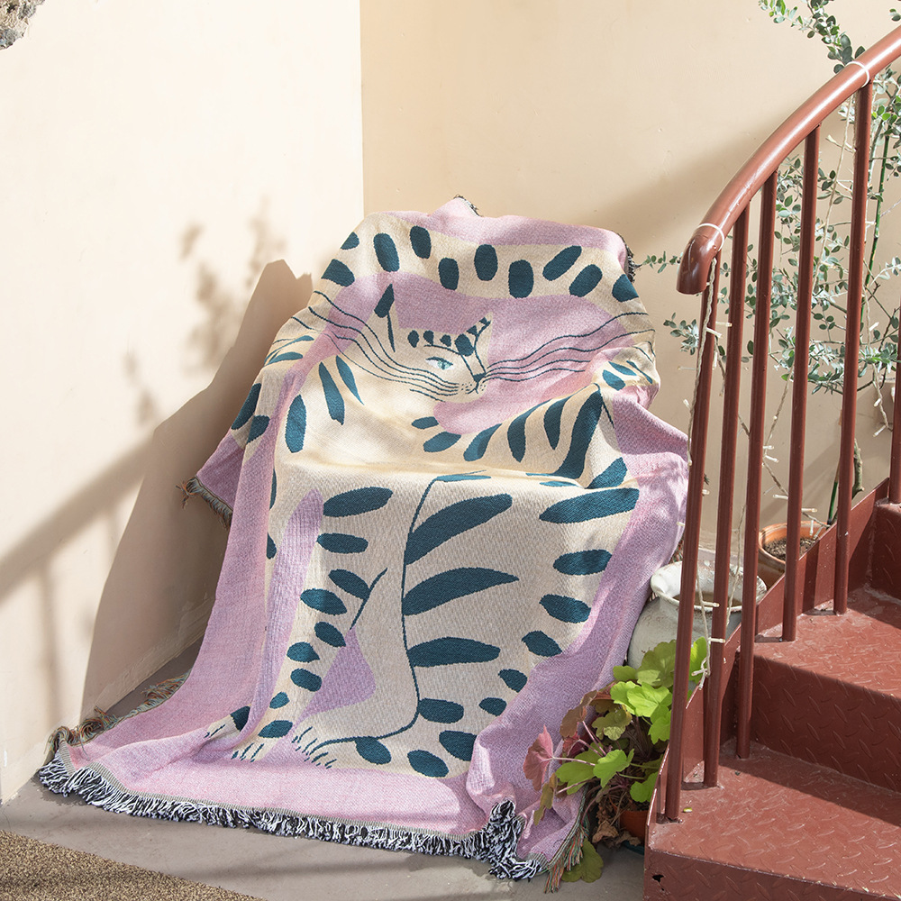 보헤미안 추상 고양이 자카드 담요, 예술적인 레오파드  - Boho Throw Blanket Fringe 리뷰 및 가격