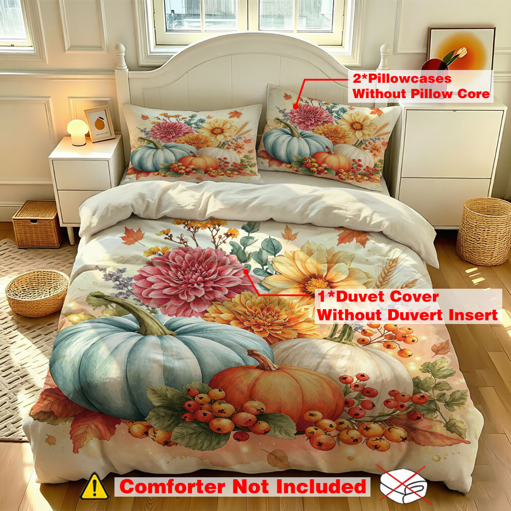 수채화 연하늘색 호박 해바라기 꽃무늬 3종 이불 커버  - Aesthetic Floral Duvet Cover 리뷰 및 가격