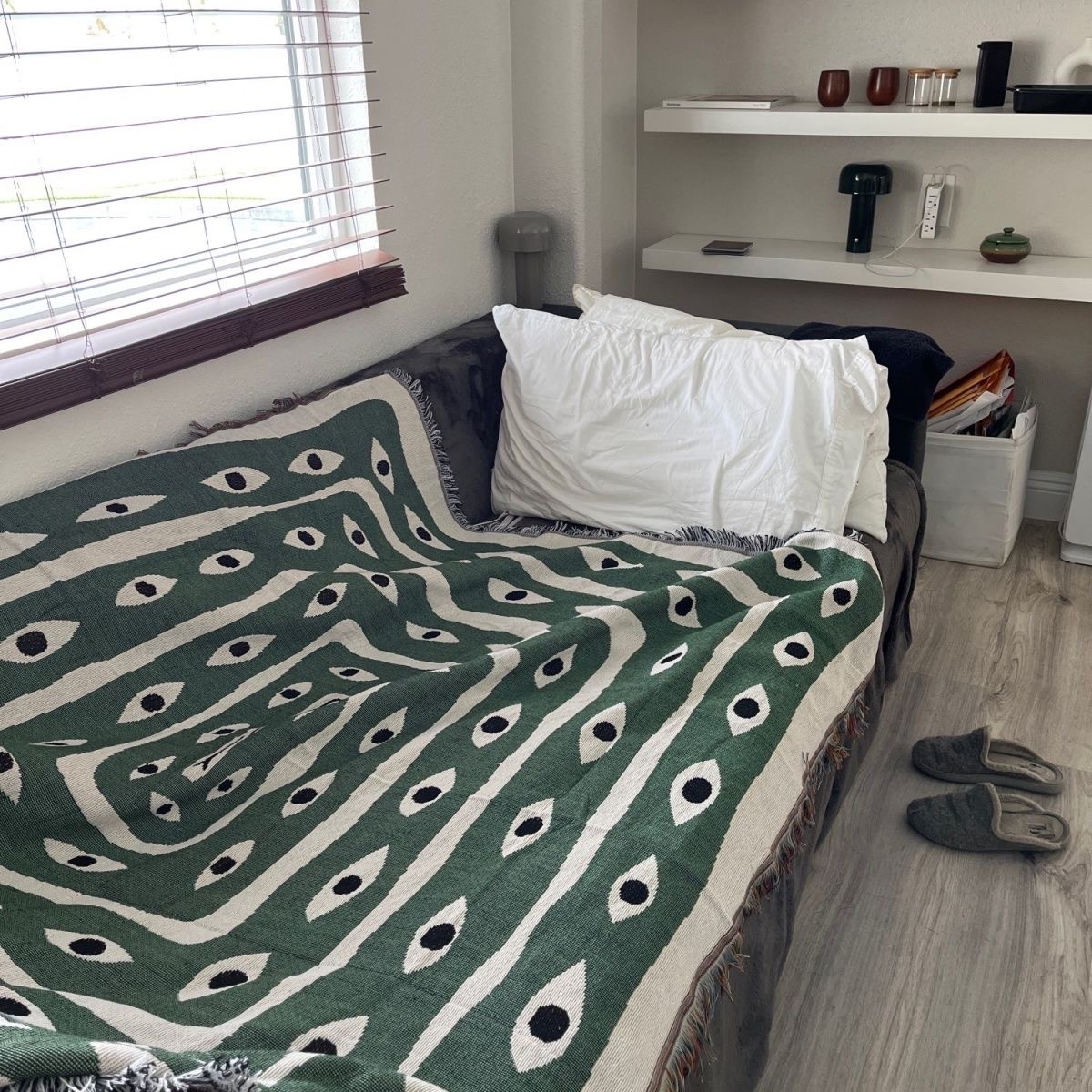 그린 화이트 이블 아이 자카드 담요 추상적인 보헤미안  - Boho Throw Blanket Fringe 리뷰 및 가격